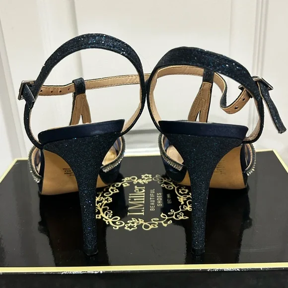 I. Miller Navy Rhinestone Heels Size 6 Wedding Party Ankle Strap - Picture 4 of 12